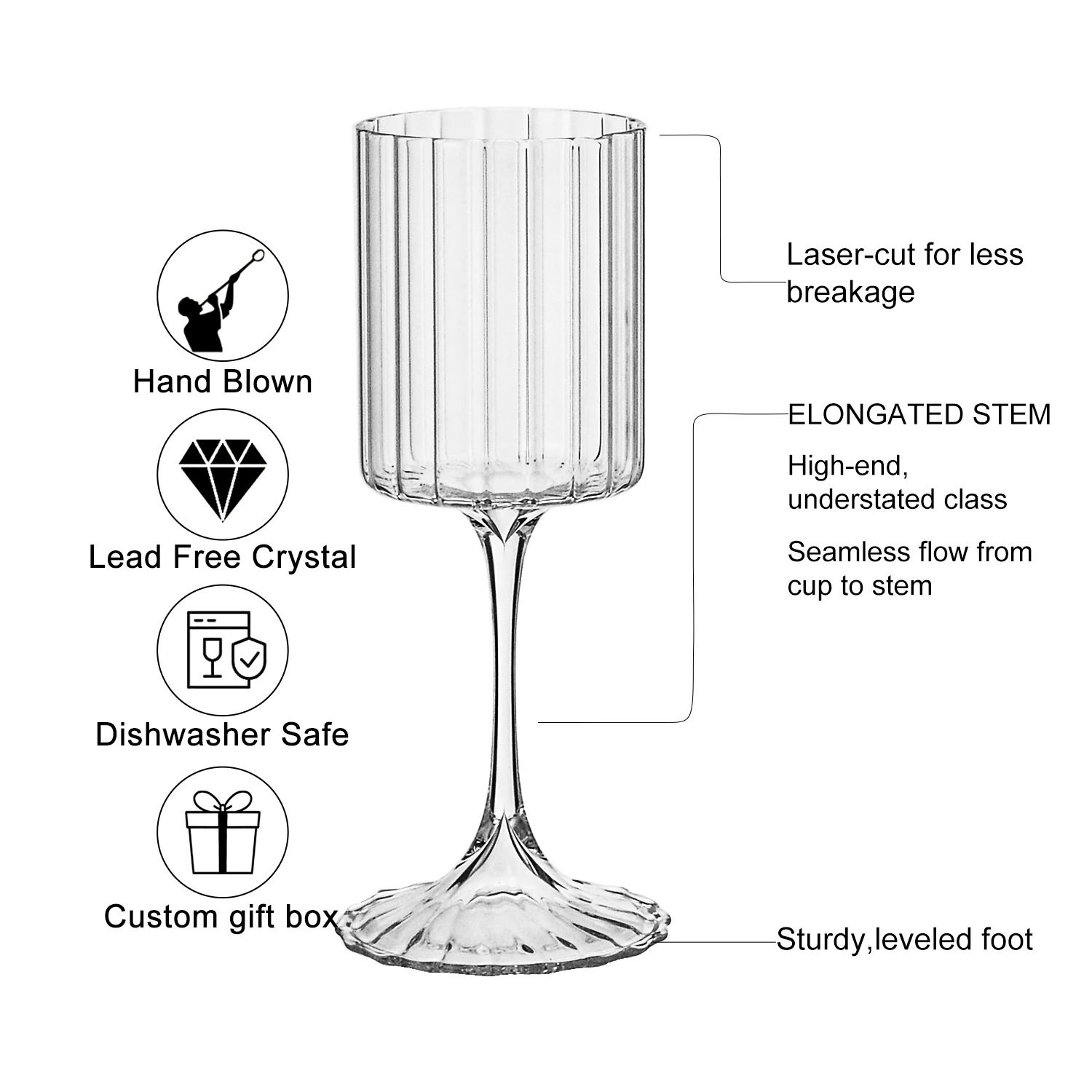 Vintage Vertical Ribbed Design Origami Style Champagne Glass Ice Cream Cup Beverage Juice Glass Goblet Red Wine Glasses Set