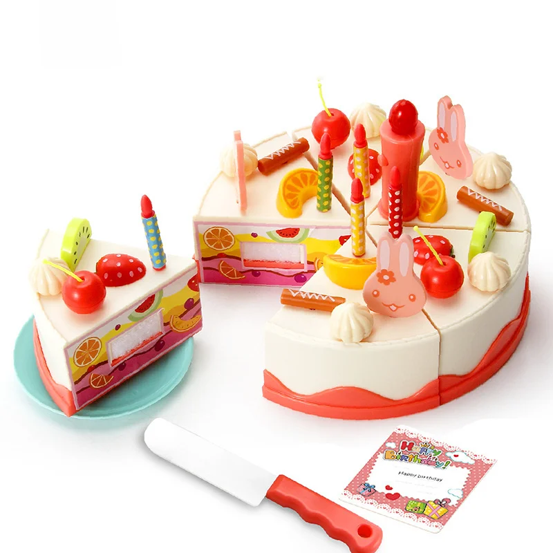Kids Birthday Party Fake Pretend Cutting Cake Simulation Music DIY Cake Toy with Candles