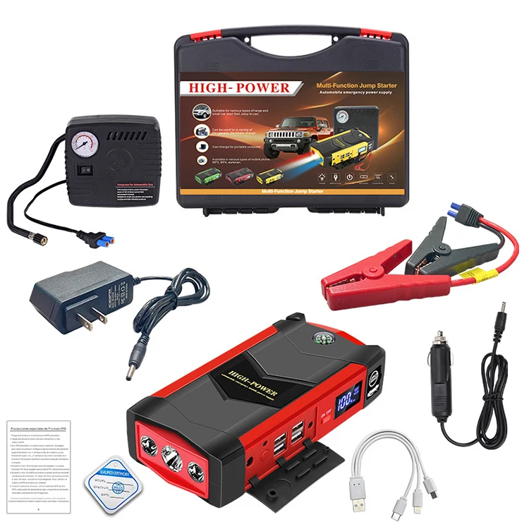 Multi-function Jump Starter LCD Digital Display 82800mAh 12v Cars Air Pump for Car Tires With Power Bank