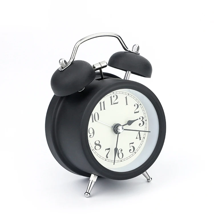 KH-CL092 Round Black Classic Table Retro Double Bell Mechanical Metal Alarm Clock
