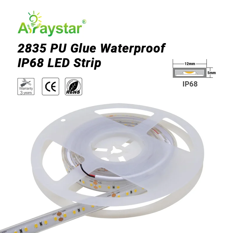 Outdoor waterproof IP67 IP68 LED strip PU extrusion 12mm 2835 3000K 4000K 24V LED strip light for underwater and sauna room