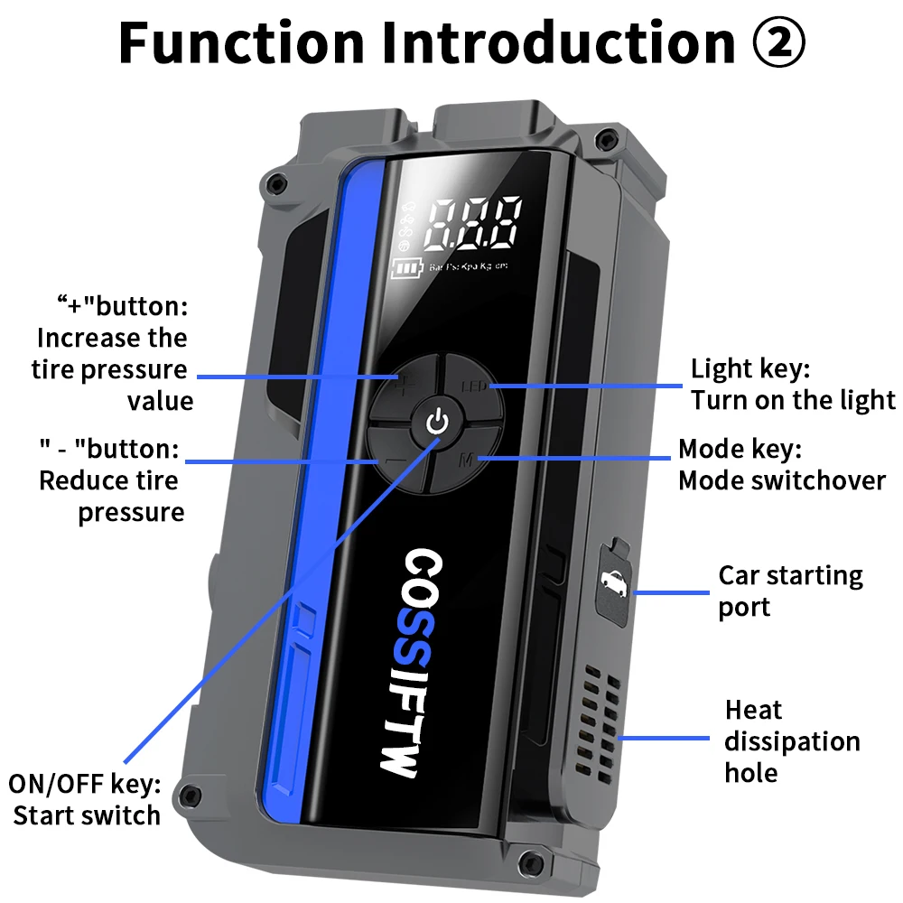 Portable Battery Jump Starter 3000A with Air Pump