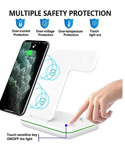 
Table Dropship Custom 15w Portable Led Lamp Mobile Phone Accessories qi Charging Dock Stand Station 3 in 1 Wireless Charger 