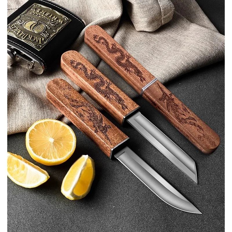 2-in-1 Camping Knife Portable Stainless Steel Hunting Knife Outdoor Fixed Blade Knife With Wood Handle