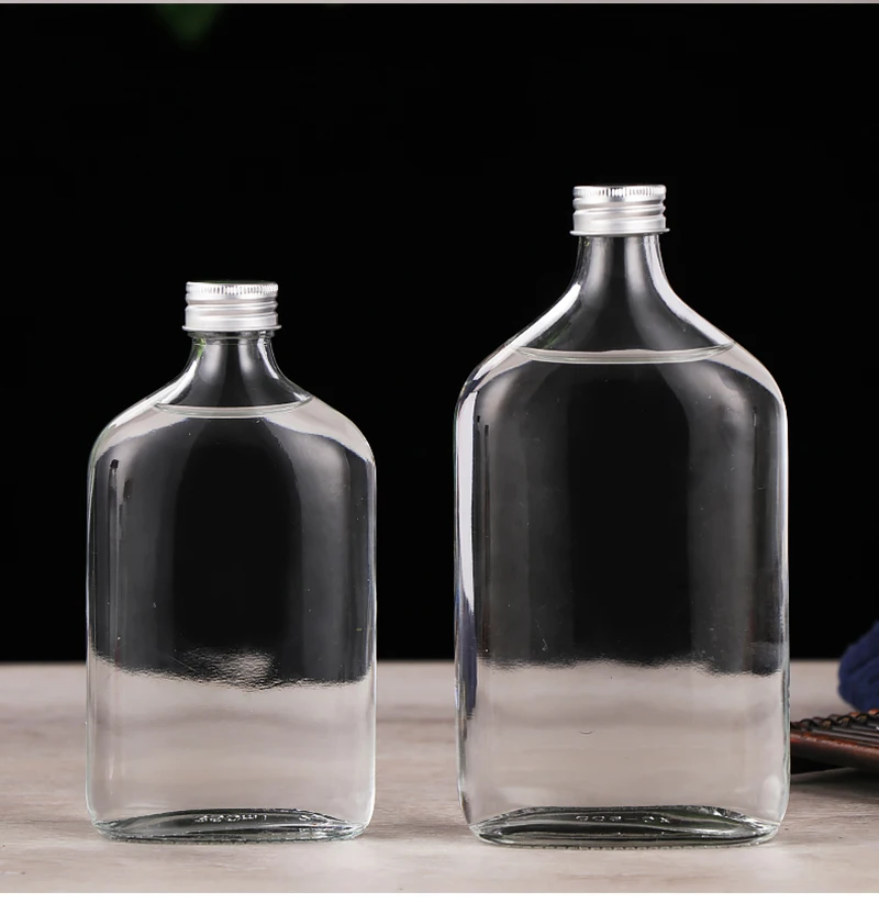 High quality hot selling 100ml gin glass bottle with aluminum sealing cap flat wine bottle