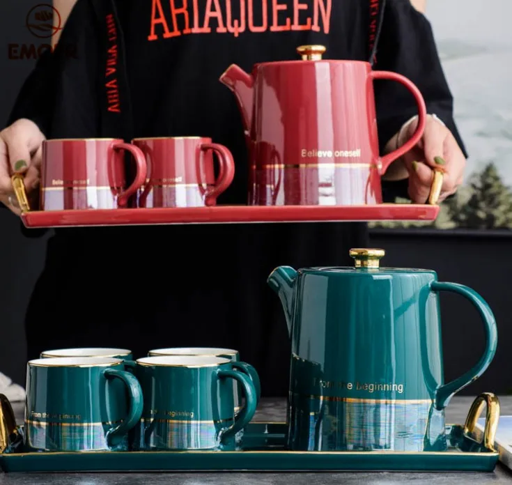 Ceramic Coffee Cup Mugs and pot set , European  Luxury Afternoon Tea Set