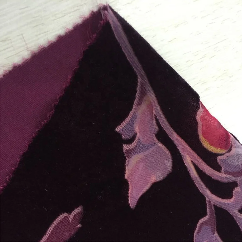 Hejin Manufacturer Custom High Quality Black Flower Stretch Printed Comfortable Woven Nylon Burnout Velvet Fabric for Clothing