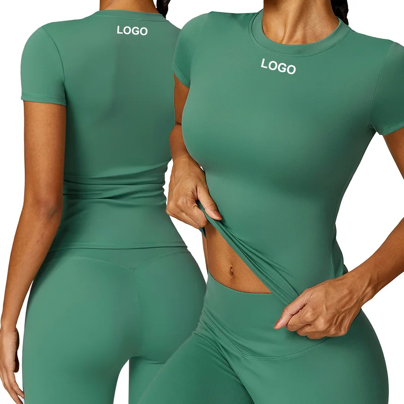 CDX8455 Women Crew Neck Super Stretchy Sports T-shirt Slim Fit Quick Dry Yoga Tops Gym Fitness Workout Activewear