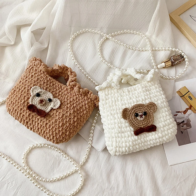 Wholesale Hand-woven yarn cute bear bag handmade DIY Girls Gifts knitting Backpack