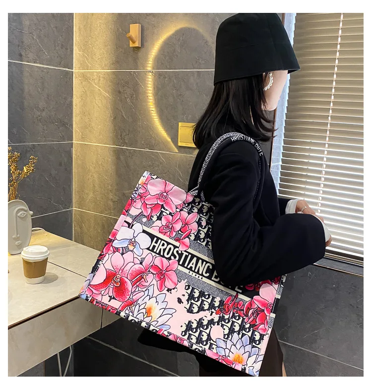 Новинка 2021, модные холщовые вместительные сумки для женщин, сумки через плечо с принтом и сумка для покупок