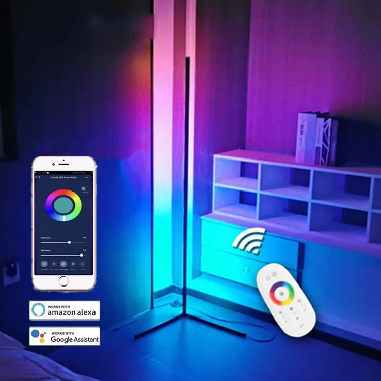 Smart App led corner lamp led black floor lamp modern RGB dream color ambient light for bedroom living room hotel