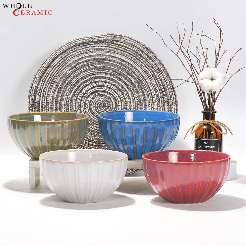 Wholesale 7.4 inch cheap white custom reactive glazed ceramics soup yarn bowls made of pottery bulk