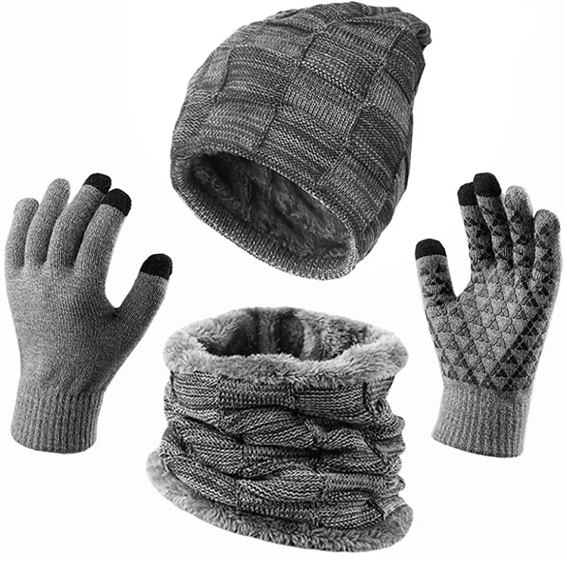 Soft Plush Thick Warm Hat Winter Warm Women Hoodie Hat Scarf Gloves Set