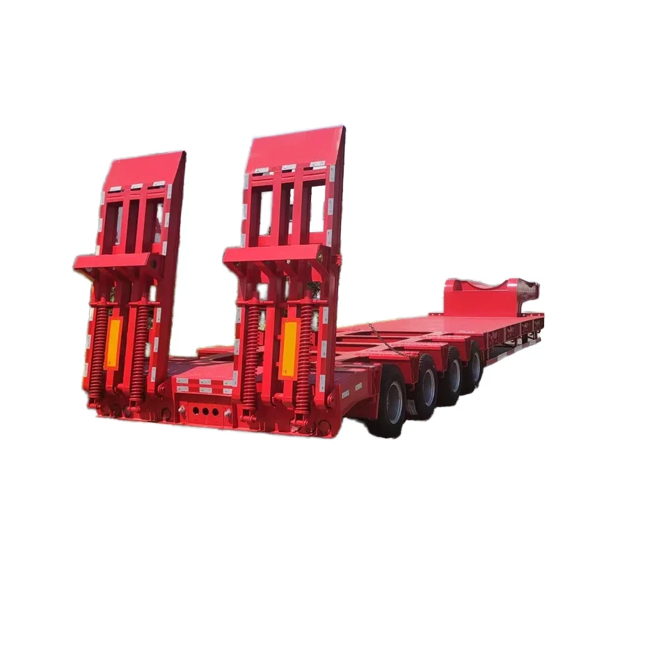High Quality 3 Axles 80t Lowbed Lowboy Low Flatbed Loader Drop Deck Trailer For Sale