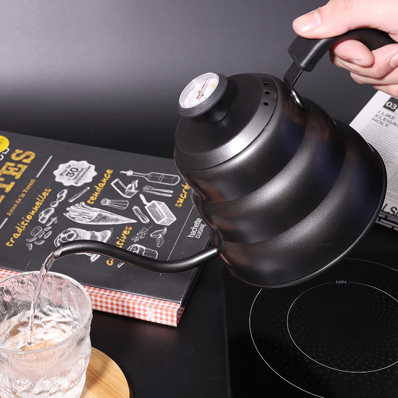 2024 New Designer SUS 201 Family Big Capacity Party 1200ml Temperature test Thermometer Flask Coffee Kettle Pot Stainless Steel