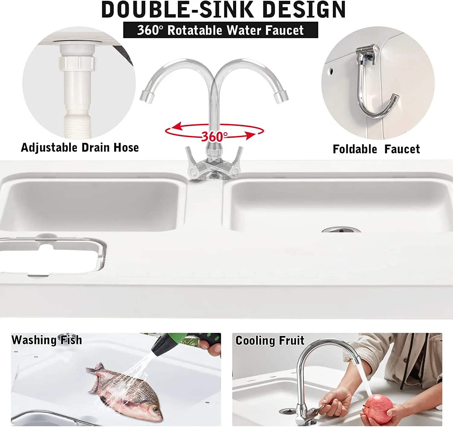 Multifunctional Portable Folding fish cleaning table/ fillet table  with two sinks