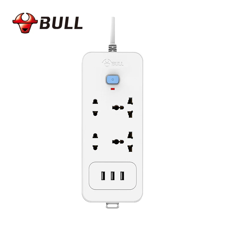High quality Cambodia EU Standard 250V/10A 4 Plug  3 usb Power socket surge protector electric extension socket