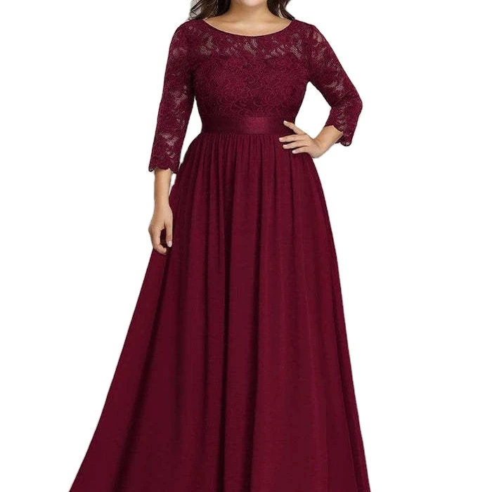 Large Size Womens Seven-point Sleeve Evening Dress Jumpsuit Wedding Elastic Long Skirt 24 Europe and The United States Lace