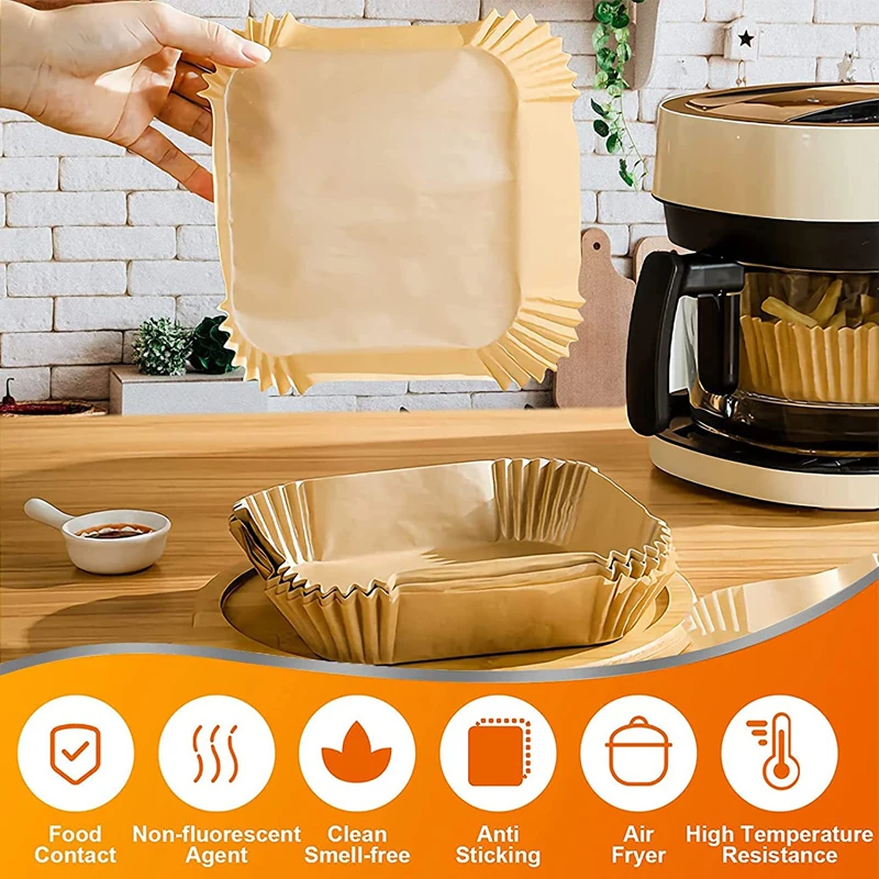 Air Fryer Disposable Parchment Paper Liner Oil-proof Paper Tray Non-Stick Baking Mat Air Fryer Accessories SquareRound