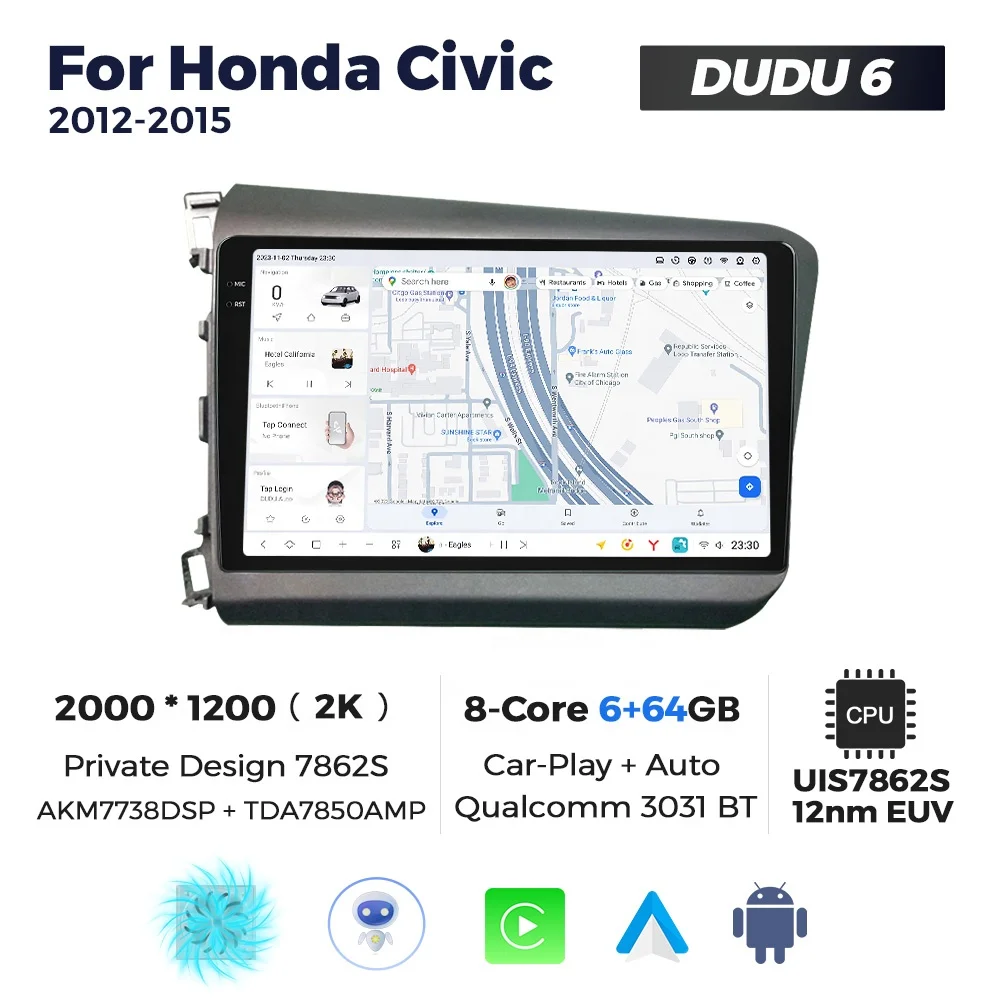 Автомагнитола Mekede DUDU7 os для android 2K QLED dvd-плеер Wi-Fi 4G GPS-карта видеорегистратор Honda Civic 2012 2013 2014 2015