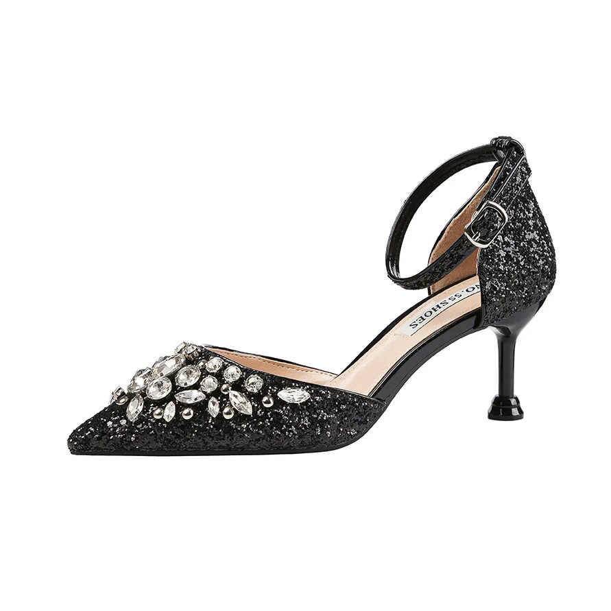 2021 New Rhinestone High Heels Cinderella Shoes Women Pumps Pointed toe Woman Crystal Party Wedding Shoes 6.5cm heels