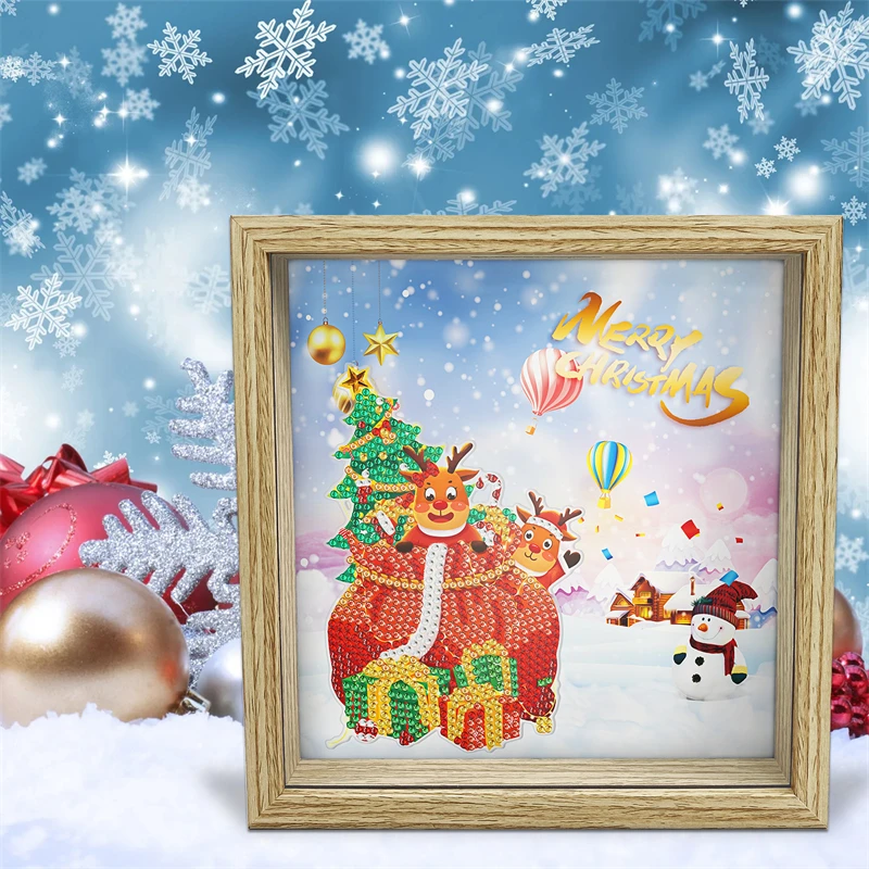 Diy diamond Christmas snowman design  wooden material  square unbreakable Piggy bank