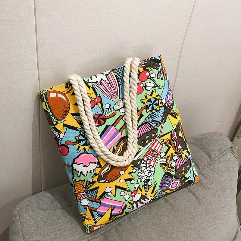 High Quality Reusable Large Canvas Shopping Tote Bag with Zipper Japanese Style Cotton Canvas Tote Bags