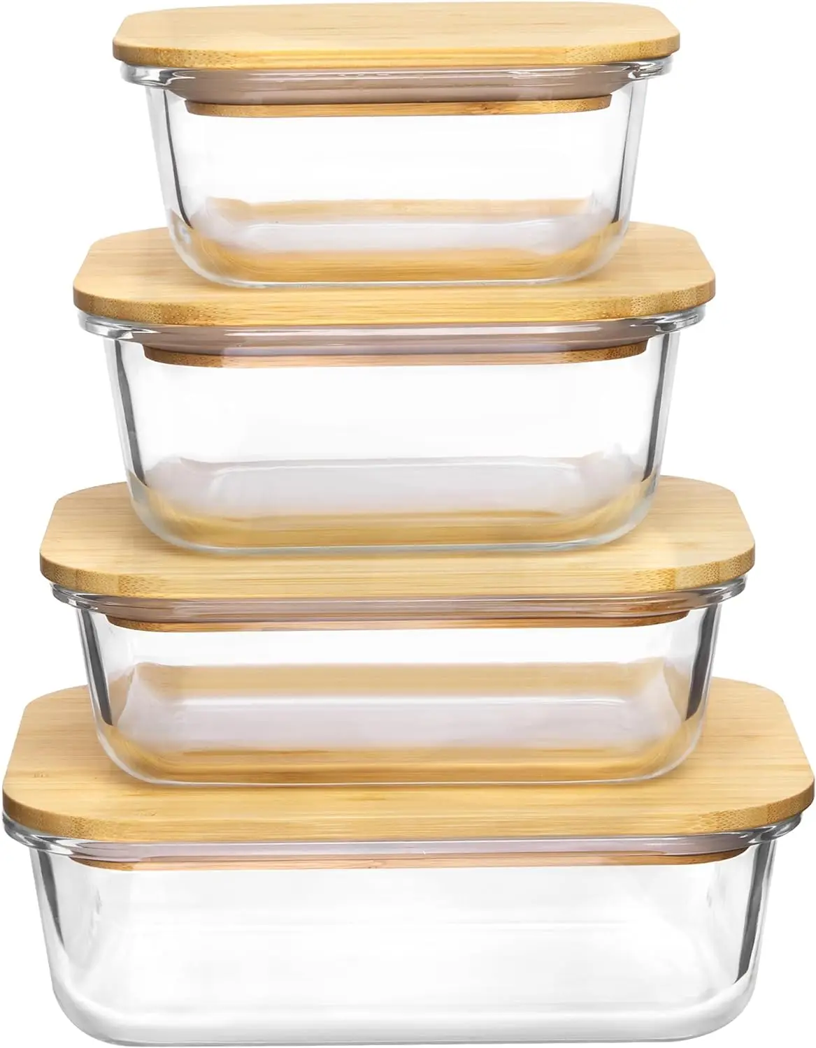 Bamboo Wood Lid Glass Storage Containers With Bamboo Lid Oven Rectangular Sealed Borosilicate Glass Food Containers Wooden Lids