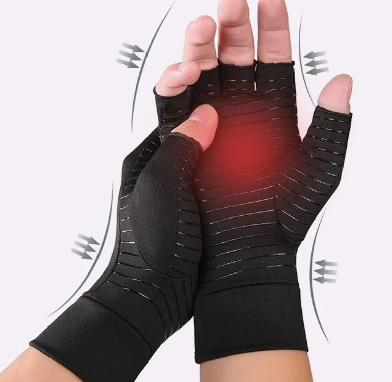 Copper Moisture Wicking Fingerless Design Arthritis Hand Compression Gloves To Alleviate Rheumatoid Pains& Muscle Tension