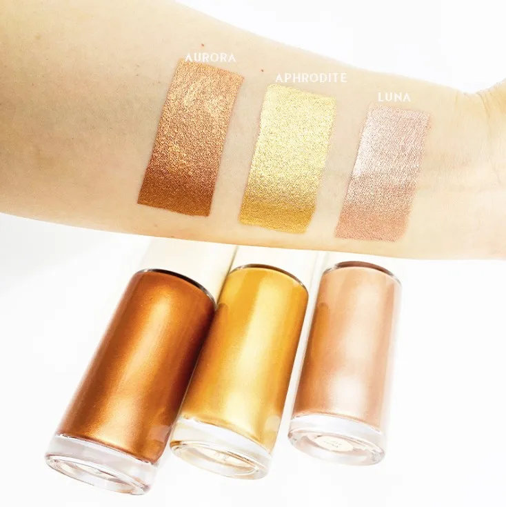
3 Colors Private Label Makeup Highlighter Born to Glow Liquid Illuminator Bronze Body And Face Shimmer Oil 