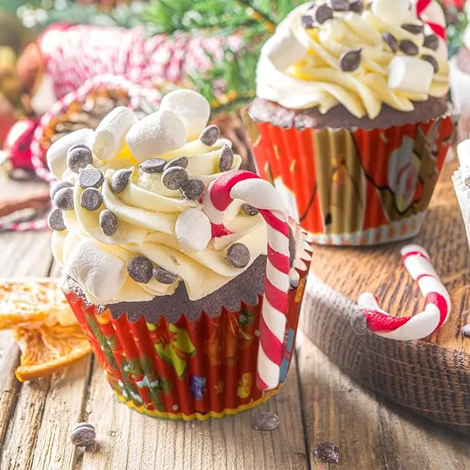 Christmas Cupcake Cups Cases Mini Cupcake Liners White Muffin Liners Grease-proof No Smell Small Cupcake Wrappers Baking Cups