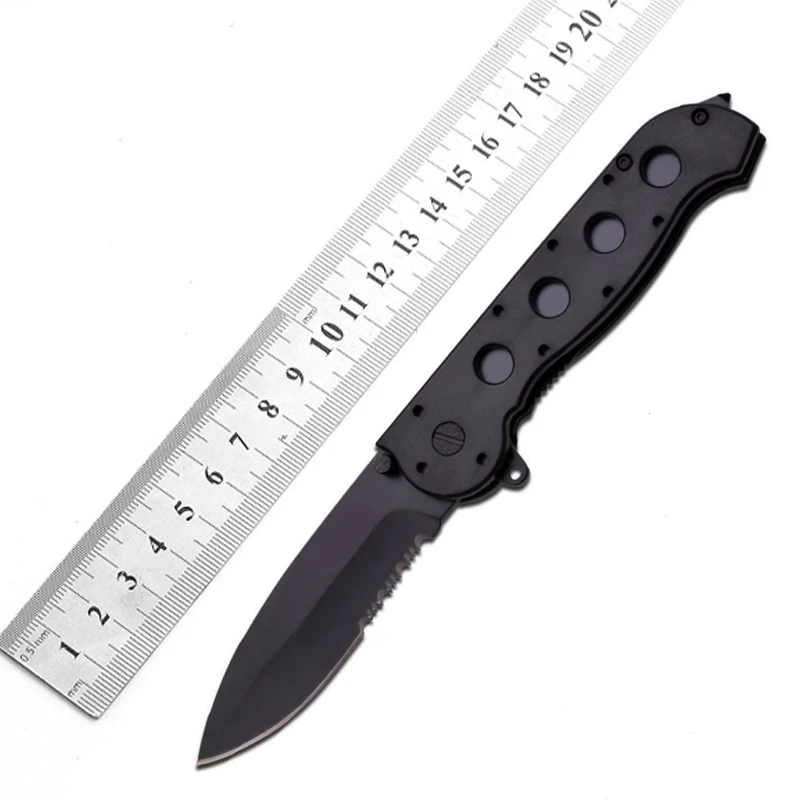 Stainless Steel Pocket Knife Blade with Black-Oxide Coating Folding Knife with Glass-Filled Nylon Handle For Camping