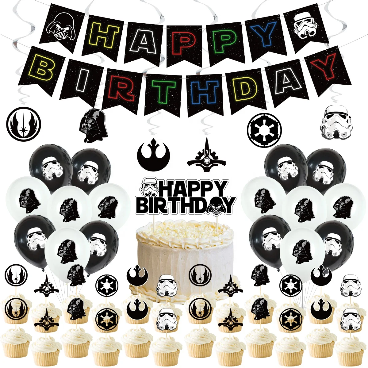 
New Design Video Game Party Supplies,Movie Themes Decoration for Boy Birthday Party,48PCS Black and White Color Theme 