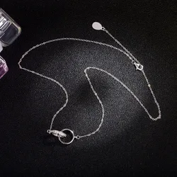 S925 jewelry silver 925 necklace sterling silver double ring circle interlocking net red hot fashion necklace for girl