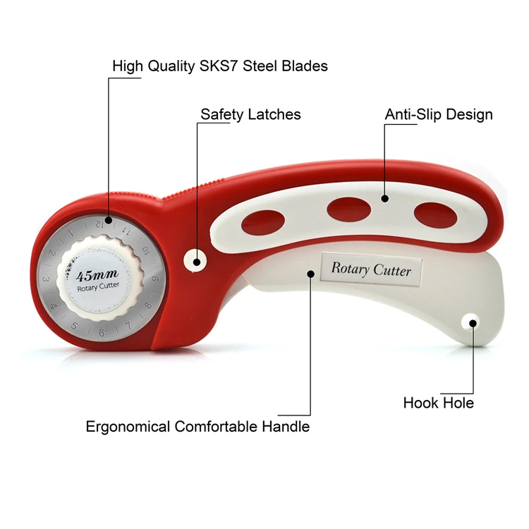 45mm Blade Rotary Cutter For Cutting Cloth Red with White Handle