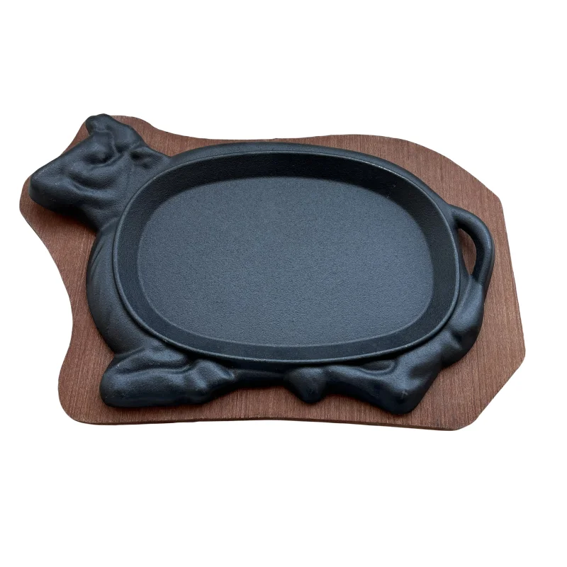 Customized indoor outdoor cast iron round bbq grill baking roasting pans with wooden base