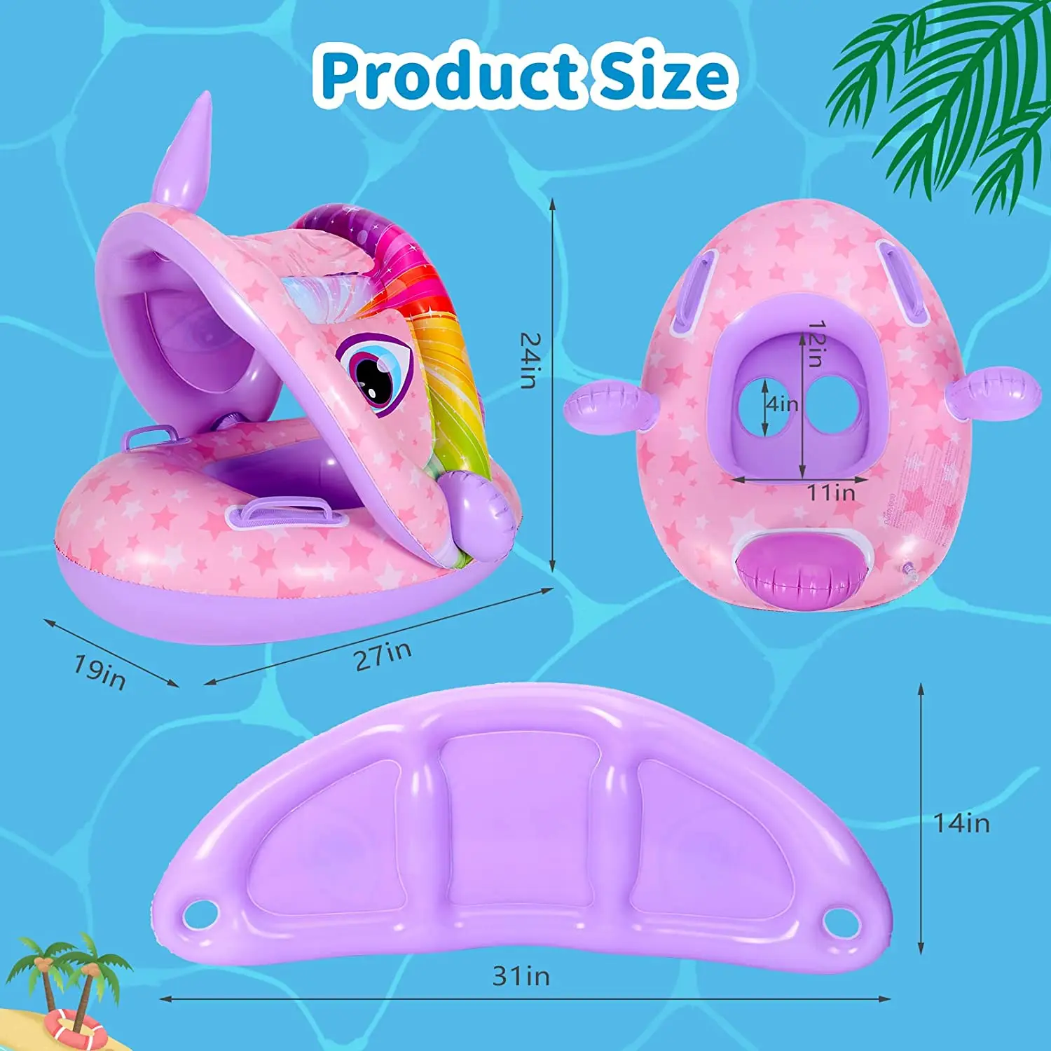 Baby Pool Float with Canopy, Unicon Inflatable Baby Swimming Float with Sunshade