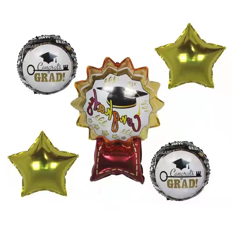 5 Pack Aluminum Graduation Suit Balloons 41 Inch Grad Grad Clothes Round Stars Holiday Supplies Welcome Party Decorations