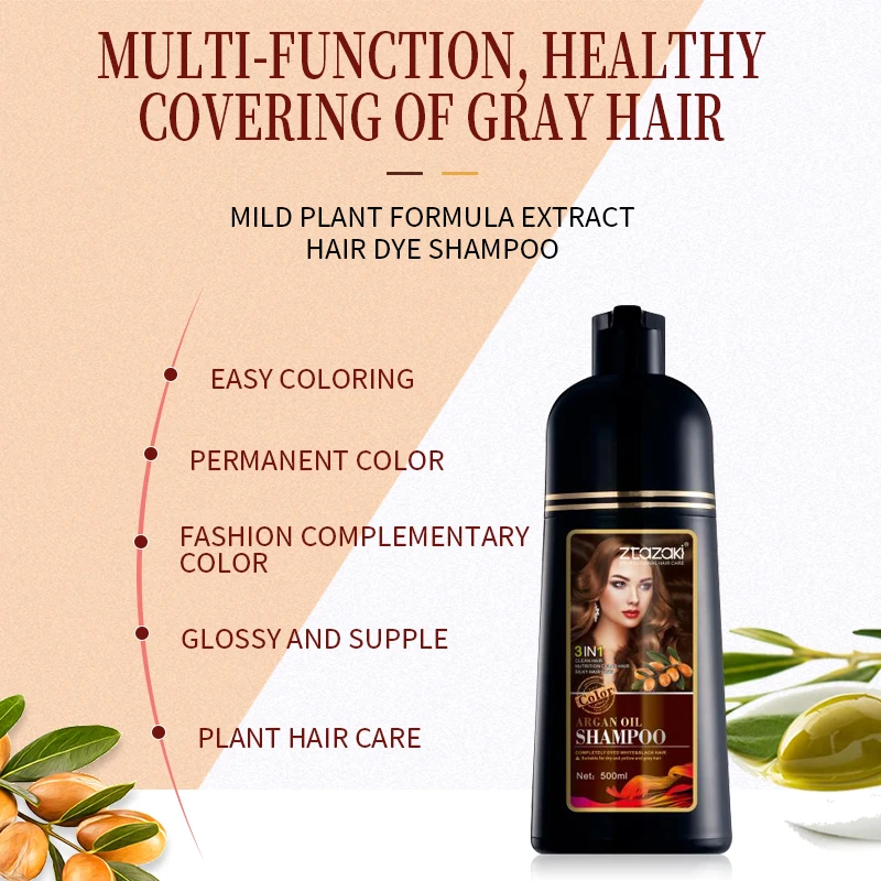 
Argan oil brown color shampoo Magical 5 minutes fast color hair dye 100% cover black hair OEM 500ml bottle with private label 