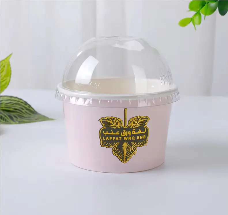Factory Custom Printed Food Grade Food Packaging  Paper ice cream cup Disposable Oil proof Take away packaging  with lid