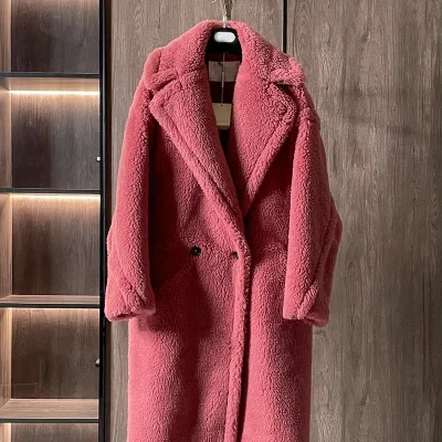 
American style women fashion winter wool oversize jacket real sheep shearing fur coat teddy coat 