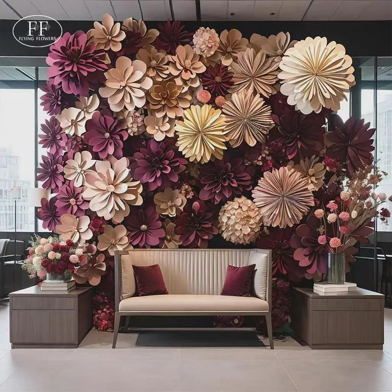 FLYING FLOWERS Mounted Flpower Pot Holder Tv Background Room Decoration Wall Organizer Shelf Sets Paper Art Flower