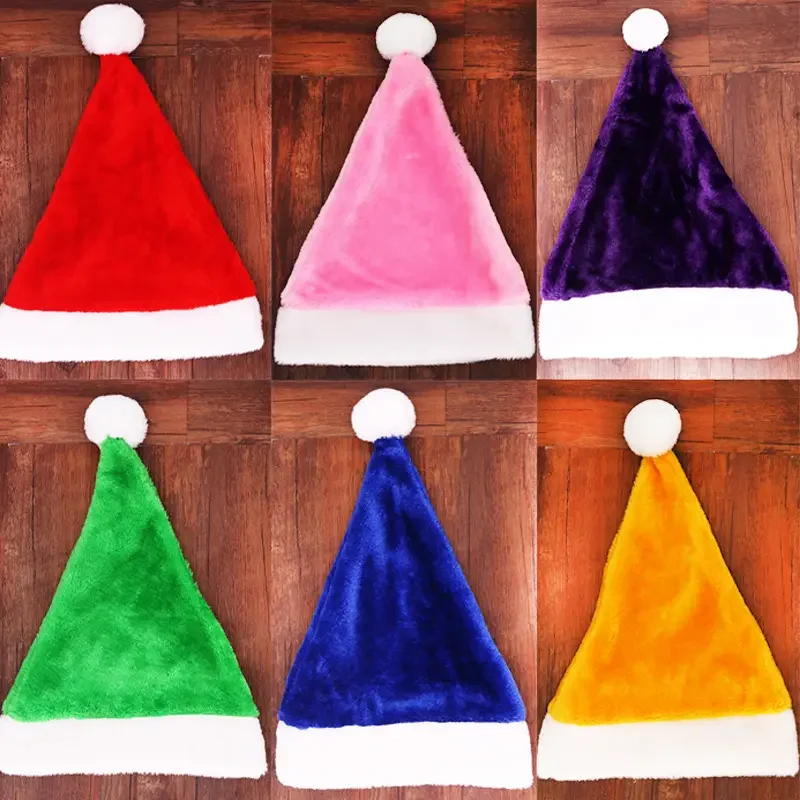 Christmas Party Decoration 29*39 Short Plush Christmas Santa Gift Hat Red Pink High Grade Velvet Adult Christmas Hat