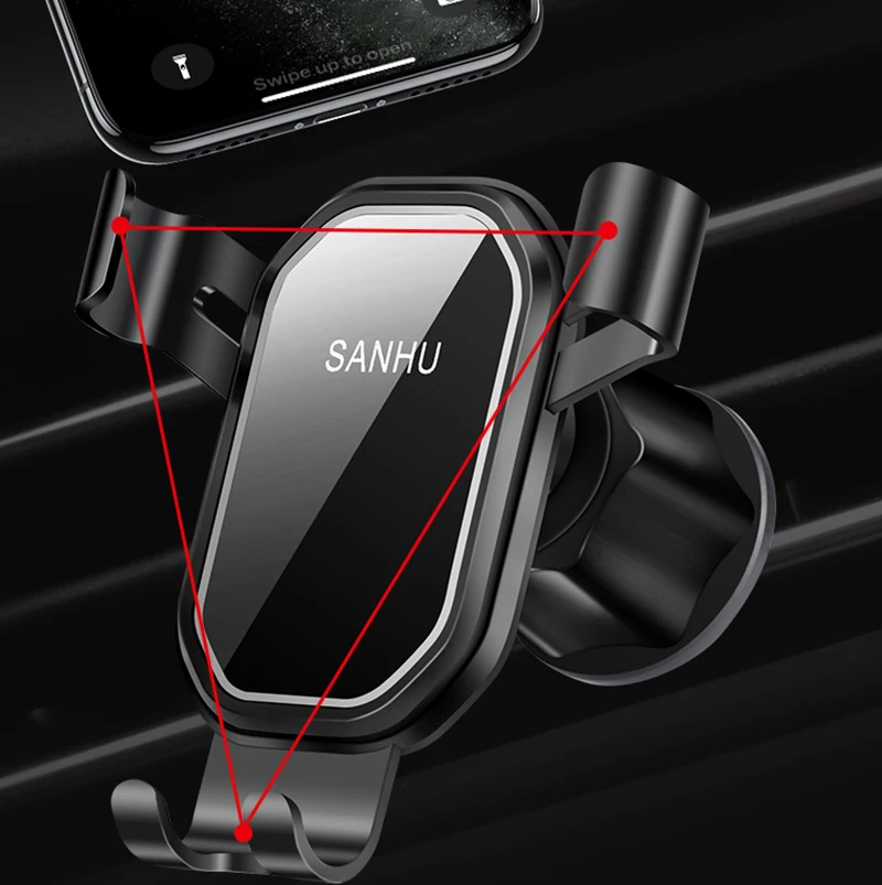 Hook bracket gravity linkage automatic clamping car mobile phone holder 360°universal ball free rotation air outlet installation