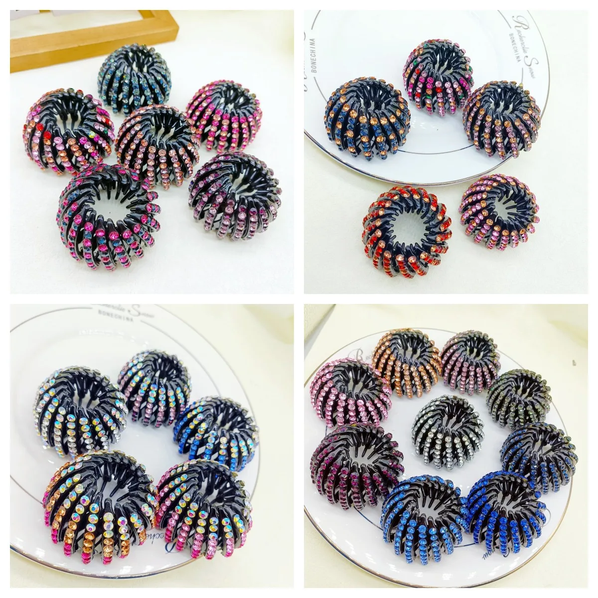 Mylulu Ponytail holder jeweled crystal rhinestone hair clamps retractable black plastic hair claw bird nest magic hair clip