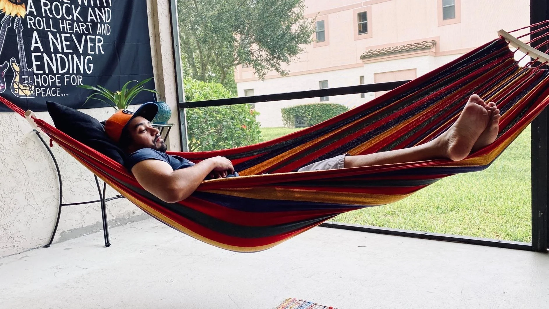 Outdoor Brazilian Double Hammock Canvas Cotton Travel Hammocks Beach Swing Bed with Hardwood Spreader Bar Suspended Tree Hammock