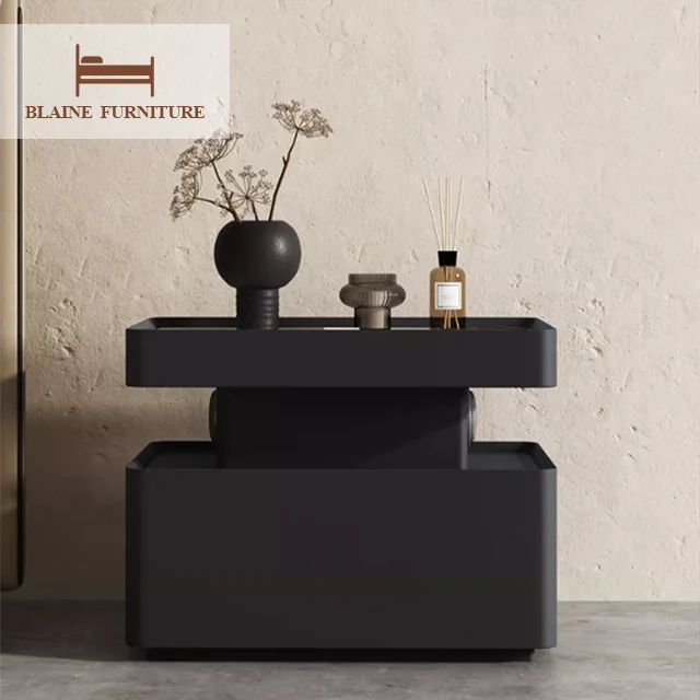 Smart Microfiber Multi-functional Bedside Table Home Furniture Bedroom Modern Slate Top Nightstand Bedroom Cabinet Solid Wood