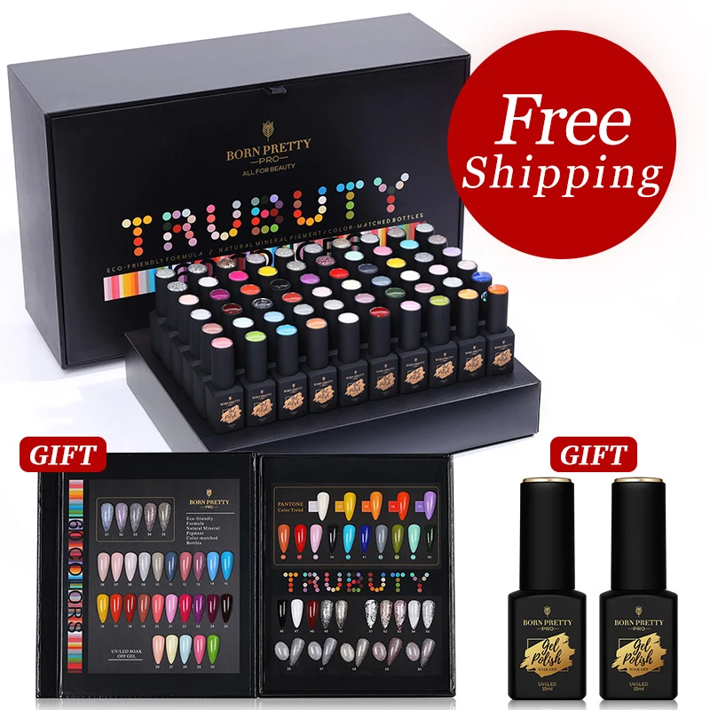 BORN PRETTY PRO Free Shipping 2021 Professional Nail Kit 60 Colors Nail Gel Polish Set with Base Top Coat