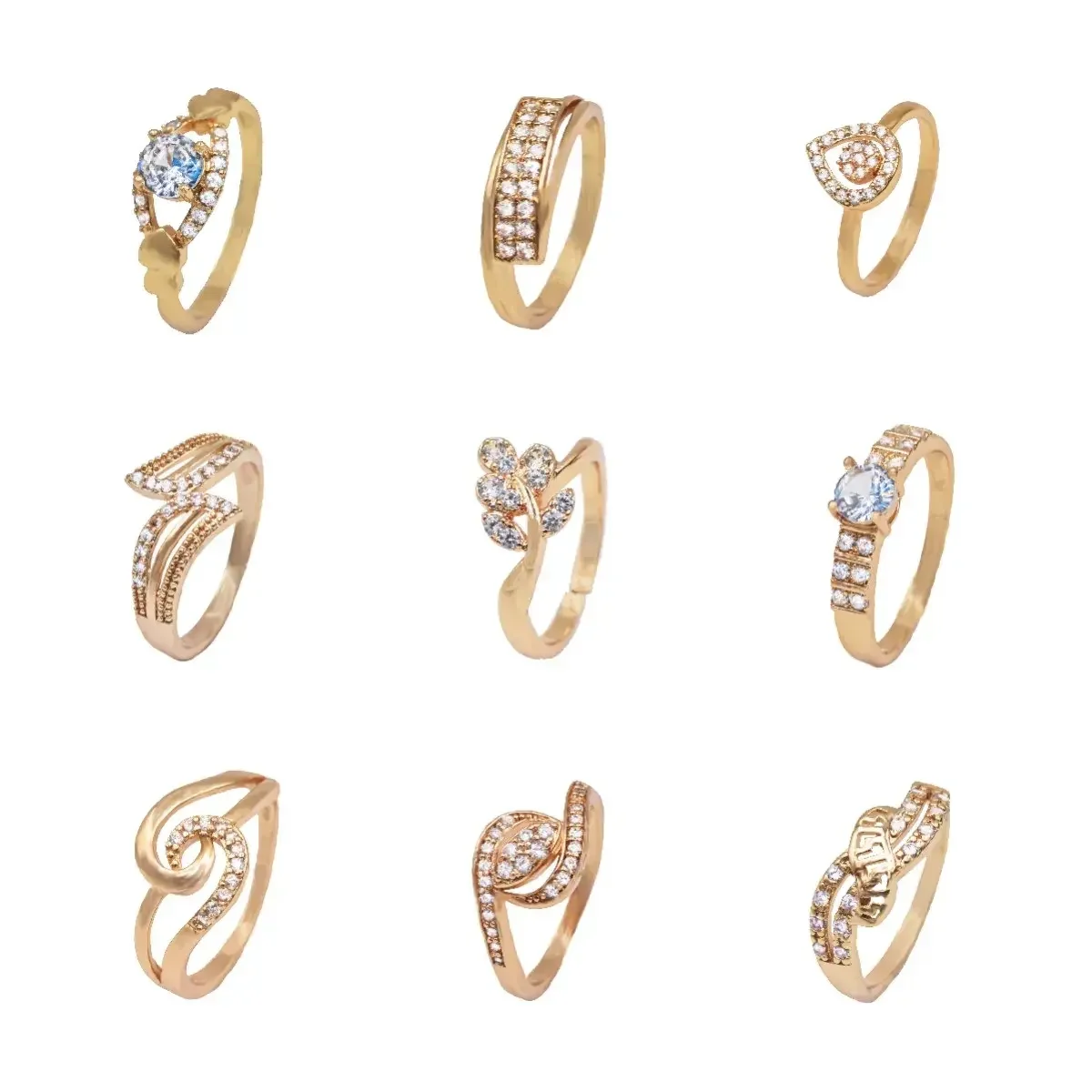 Fashion Simple Design Jewelry Rings Engagement Brass 18k Gold Plated Diamond Ring Wedding Zircon  Rings for Women