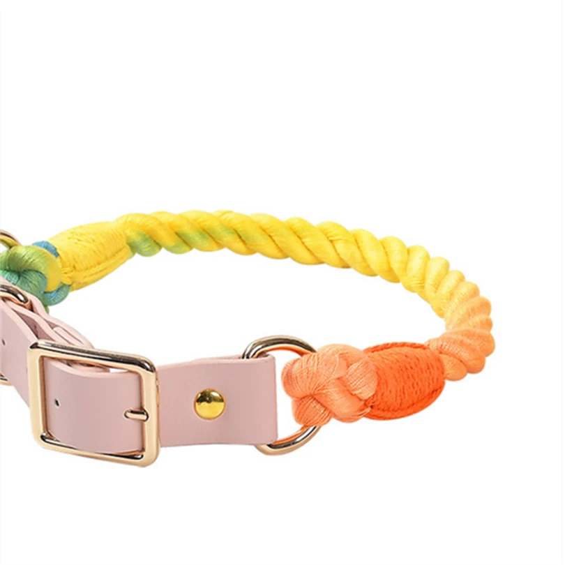 Handcrafted Colorful Pet Dog Leash Set with Leather Collar
